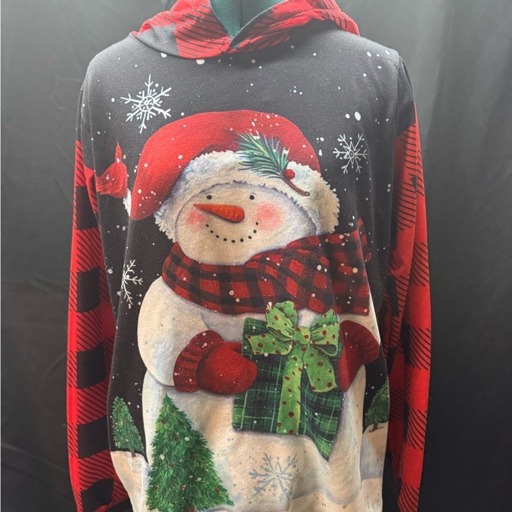 Snowman Holiday Hoodie - Red and Black